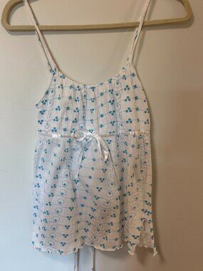 Y2K Baby Doll Bustier Floral Top White Blue Bow Feminine Size Medium Bratz